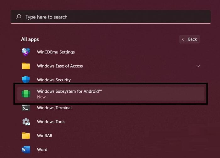 Geben Sie Windows-Subsystem für Android ein