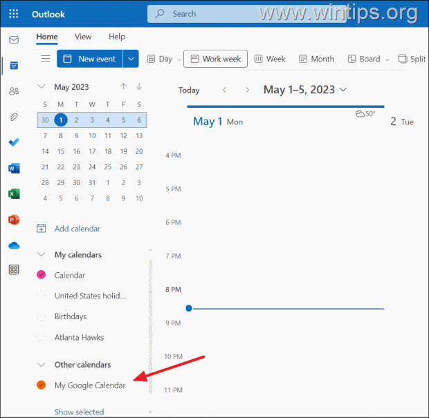 pogledajte google kalendar na outlook.com