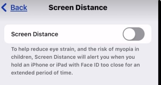 Preklop za iOS 17 Screen Distance