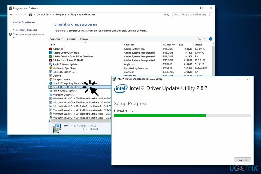 ถอนการติดตั้งยูทิลิตี้ Intel Driver Update