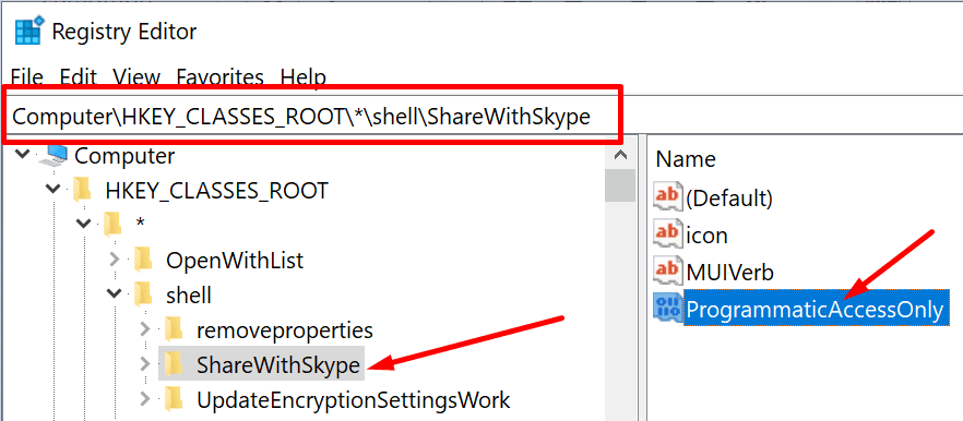 registry editor shell dele med skype