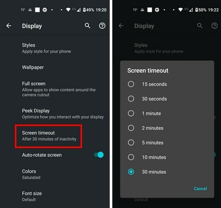 Android पर स्क्रीन टाइमआउट विकल्प