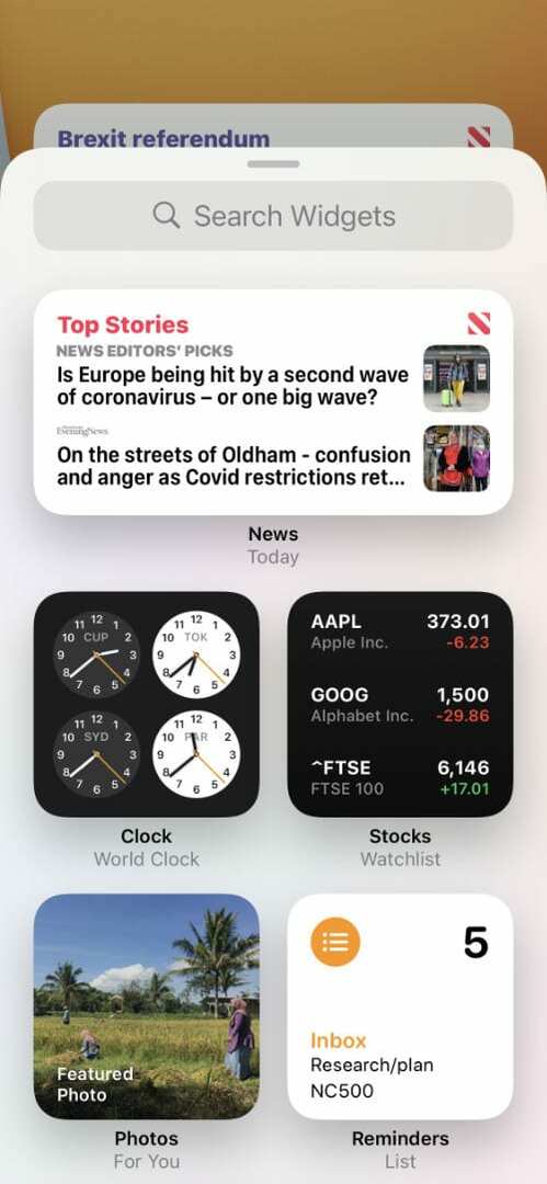 Tilgjengelige widgets på iPhone