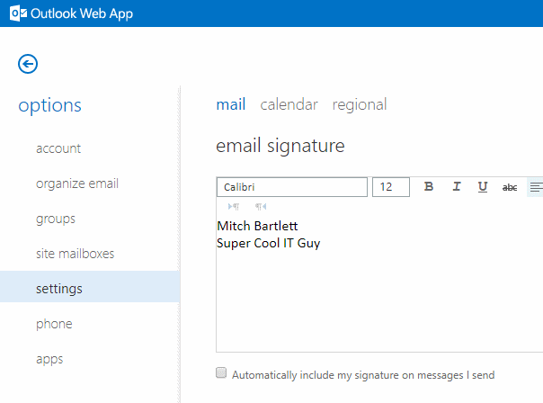 Υπογραφή ηλεκτρονικού ταχυδρομείου OWA