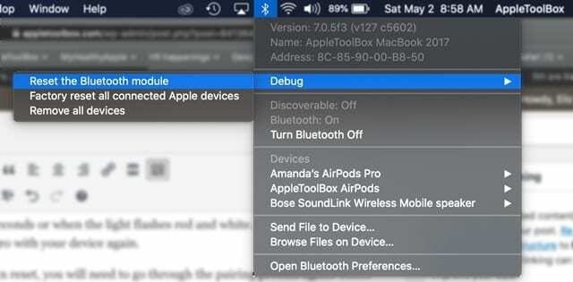 resetujte modul bluetooth na počítači Mac