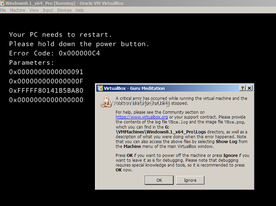 خطأ في VirtualBox 0x000000C4 - إصلاح