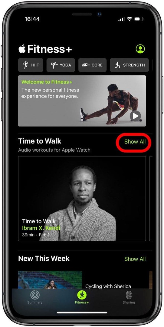 Configuración de episodios de Time to Walk en iPhone
