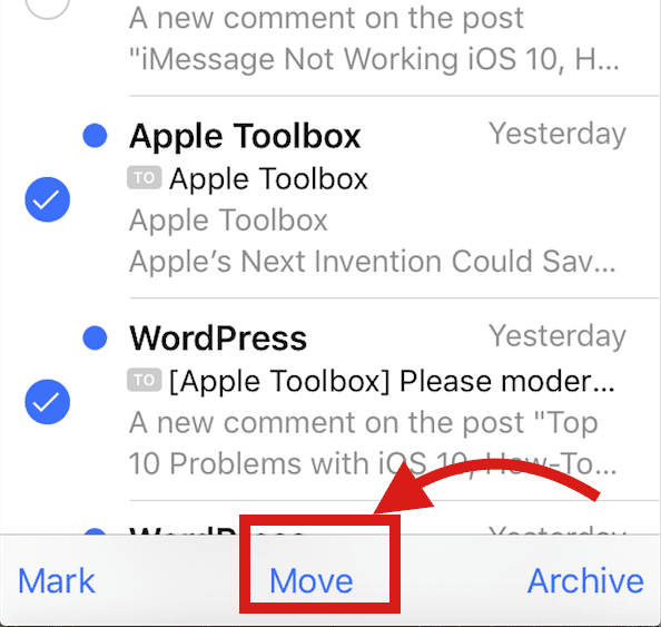 მრავალი ელექტრონული ფოსტის წაშლა iOS 10-ში, როგორ უნდა