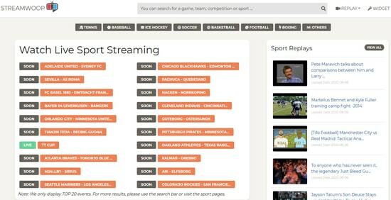 StreamWoopでオンラインスポーツを見る