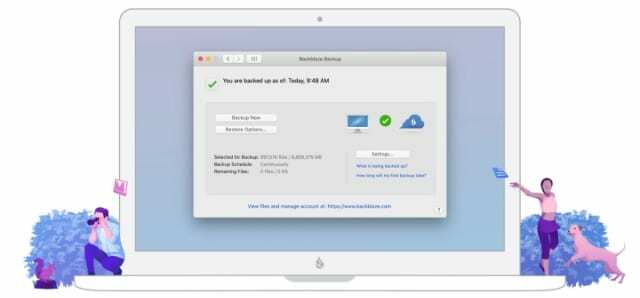 Backblaze biztonsági mentési ablak a laptopon