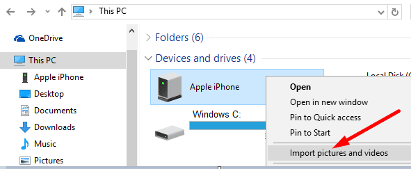 Windows 10 импортиране на снимки и видеоклипове iphone