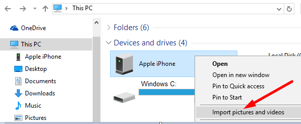 Windows 10 importēt attēlus un videoklipus iPhone