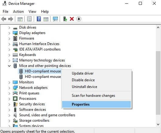 Haga clic con el botón derecho en el dispositivo de panel táctil al que accede y elija Propiedades