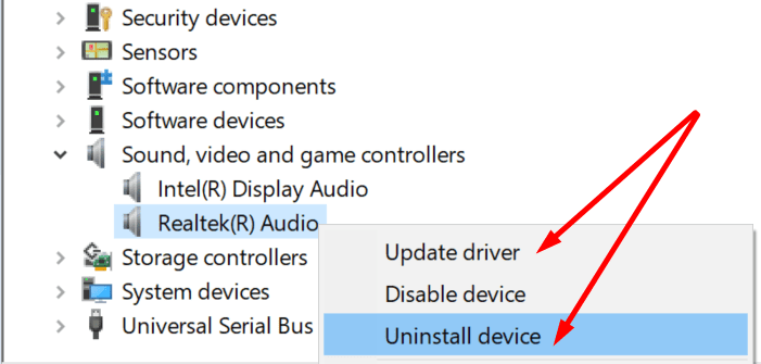 atualizar, desinstalar driver de áudio