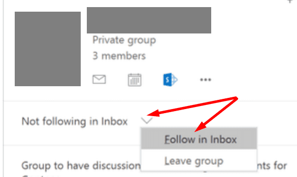Outlook-Gruppe im Posteingang folgen