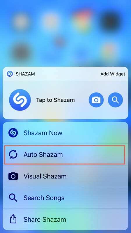 Включить Auto Shazam с 3D Touch