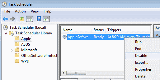 Poista Apple Update käytöstä Task Schedulerissa