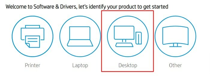 คลิกเดสก์ท็อปในแท็บซอฟต์แวร์และไดรเวอร์จากเว็บไซต์ทางการของ HP