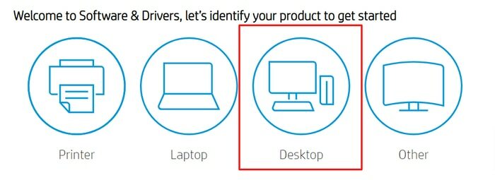 Щракнете върху Работен плот в раздела Софтуер и драйвери от официалния сайт на HP