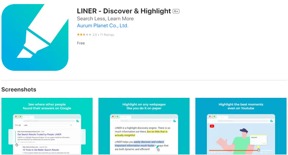 Vaihtoehto Safari Extensions LINER - Discover & Highlight -sovellukseen