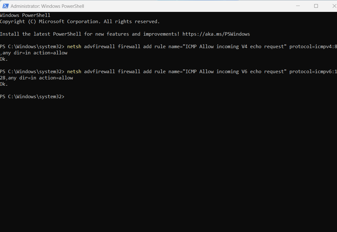 Użyj poleceń w programie PowerShell, aby zezwolić na żądanie echa ICMP lub polecenie ping przez zaporę