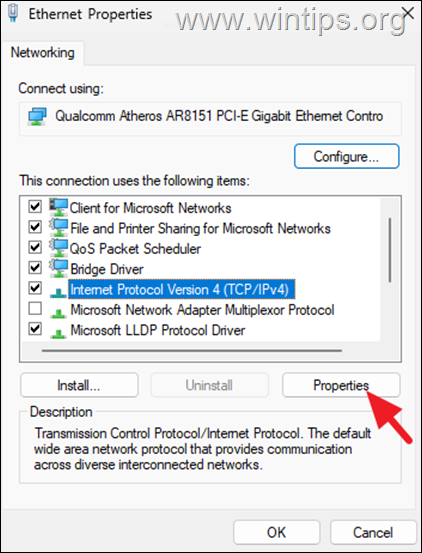 modificar as configurações do tcpip v4