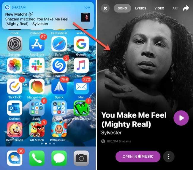 Alerta y canción automática de Shazam en iPhone