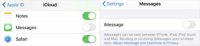 Vypněte iCloud Messages a iMessage
