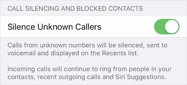 iOS13で設定されている不明な発信​​者を沈黙させる