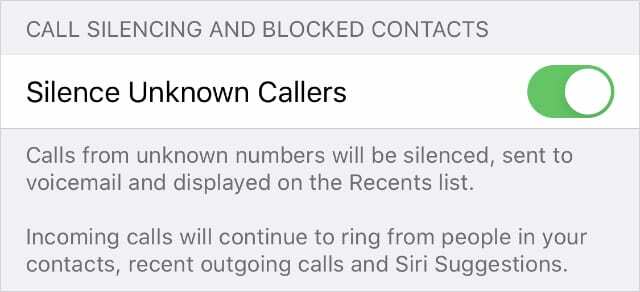 Hiljennä tuntemattomat soittajat -asetus iOS 13:ssa