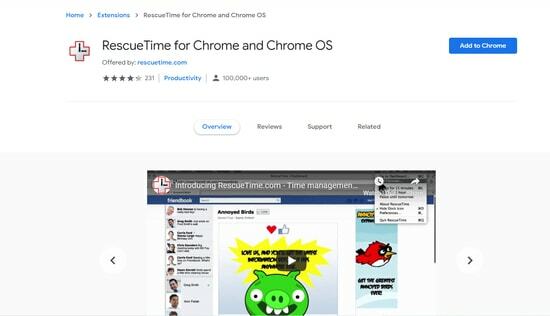 Rescue Time - sikkerhetsutvidelse for Chrome-nettleseren
