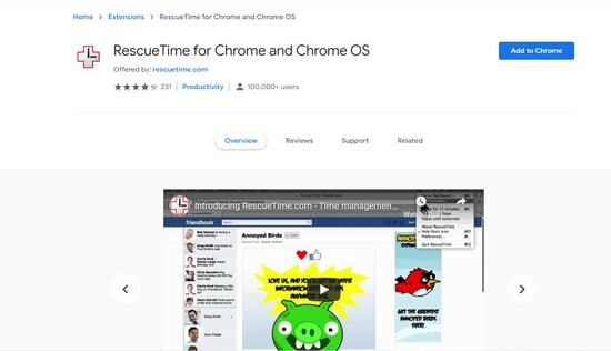 Rescue Time - extension de sécurité pour le navigateur Chrome