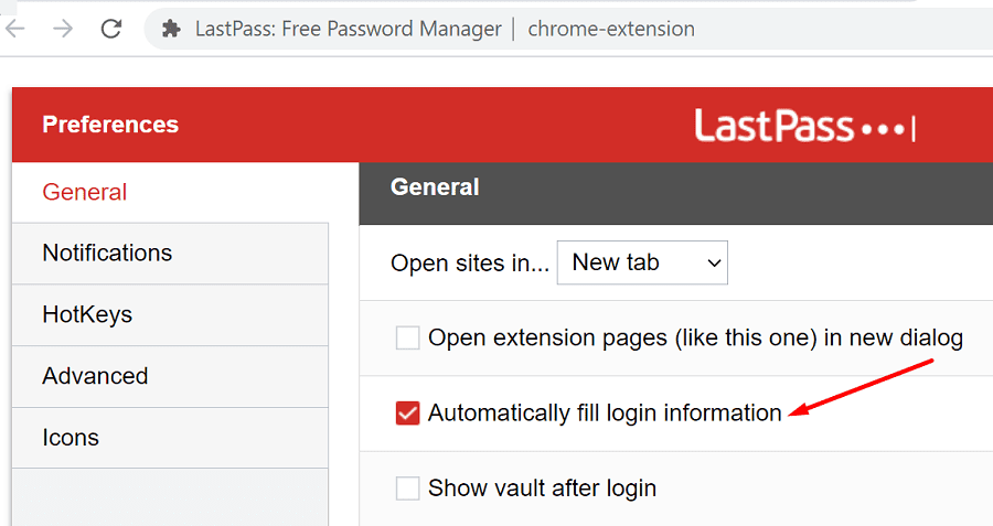 Lastpass يملأ معلومات تسجيل الدخول تلقائيًا