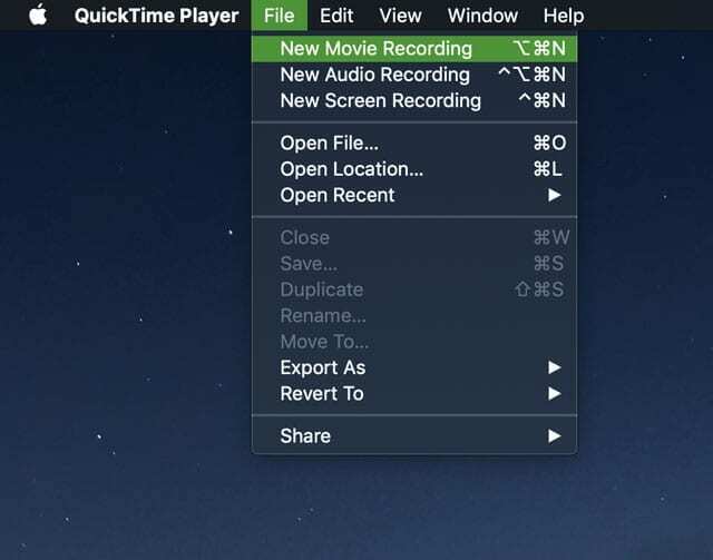 Neue Filmaufnahme in Quicktime