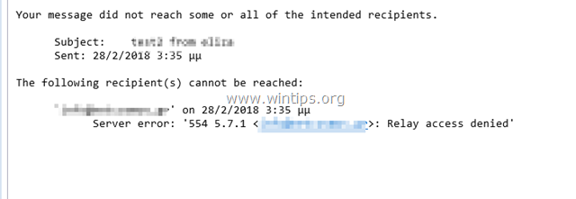 Relay Access Denied 554 5.7.1 Chyba servera 