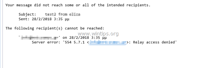 การเข้าถึงรีเลย์ถูกปฏิเสธ 554 5.7.1 ข้อผิดพลาดของเซิร์ฟเวอร์ 