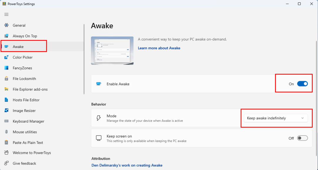 Awake par Microsoft PowerToys