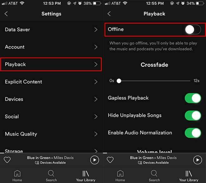 Spotify iOS – võrguühenduseta režiim