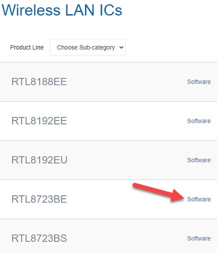 Velg RTL8723BE-programvare