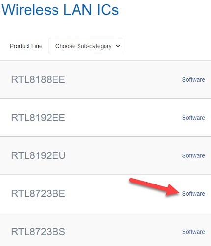 Изберете софтуер RTL8723BE
