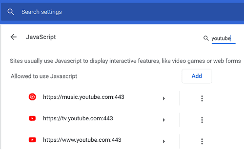 Chrome-browser-allow-youtube-javascript