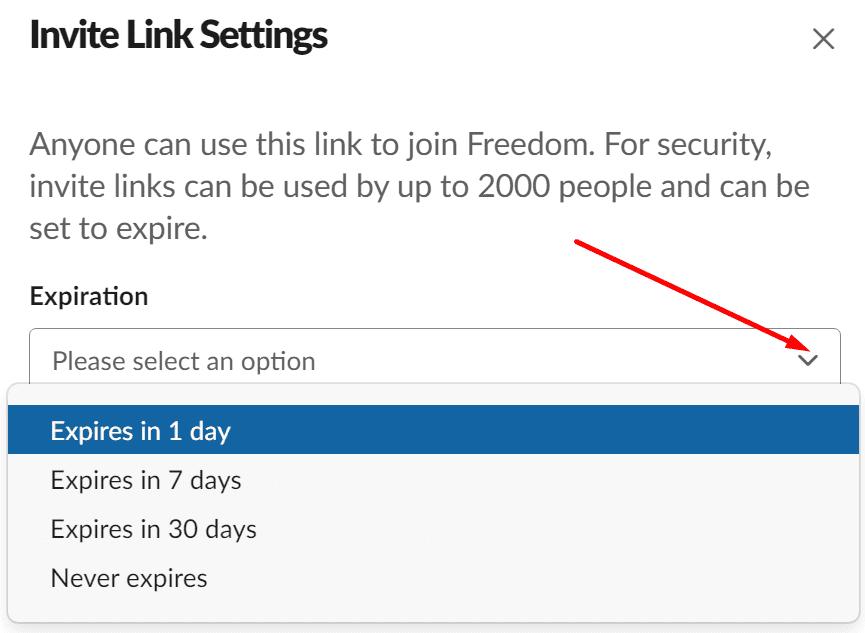 data de expirare a linkului de invitație slack