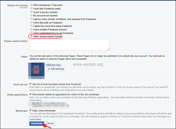 Facebook-account deactiveren 