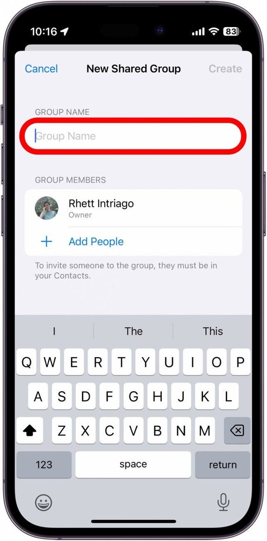 iphone skapa en delad lösenordsgrupp med gruppnamn inringat i rött