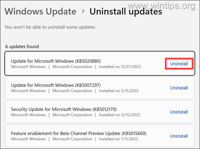 Updates unter Windows 11 deinstallieren