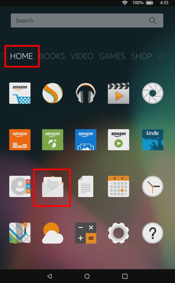 Amazon Fire OS e-pasta lietotnes ikonas ekrānuzņēmums