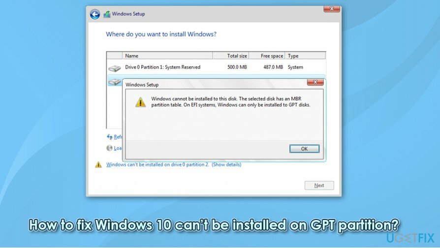 Sådan repareres Windows 10 kan ikke installeres på GPT-partitionen?