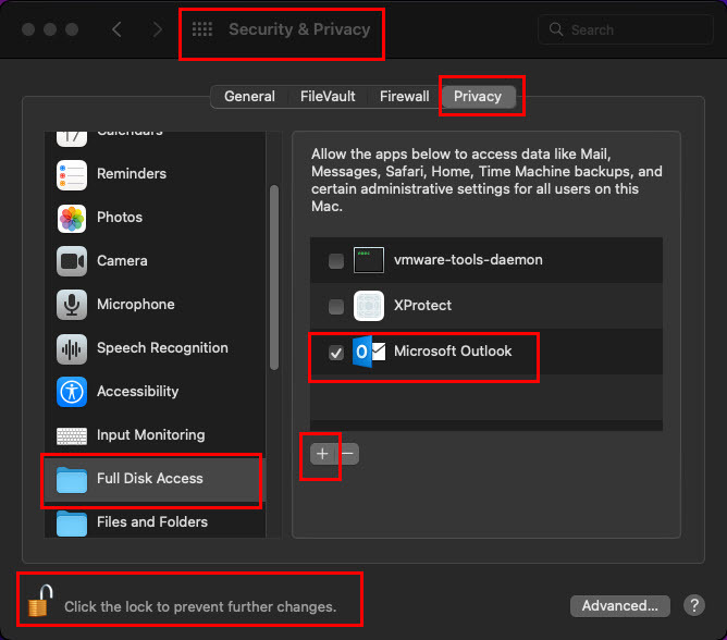 Изменение безопасности и конфиденциальности в macOS для приложения Outlook