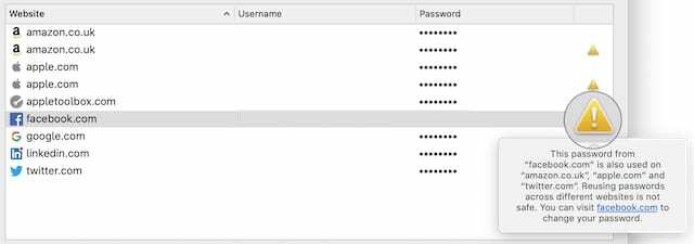 Avviso di password duplicata in Safari