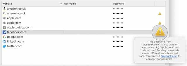 Advarsel om duplisert passord i Safari